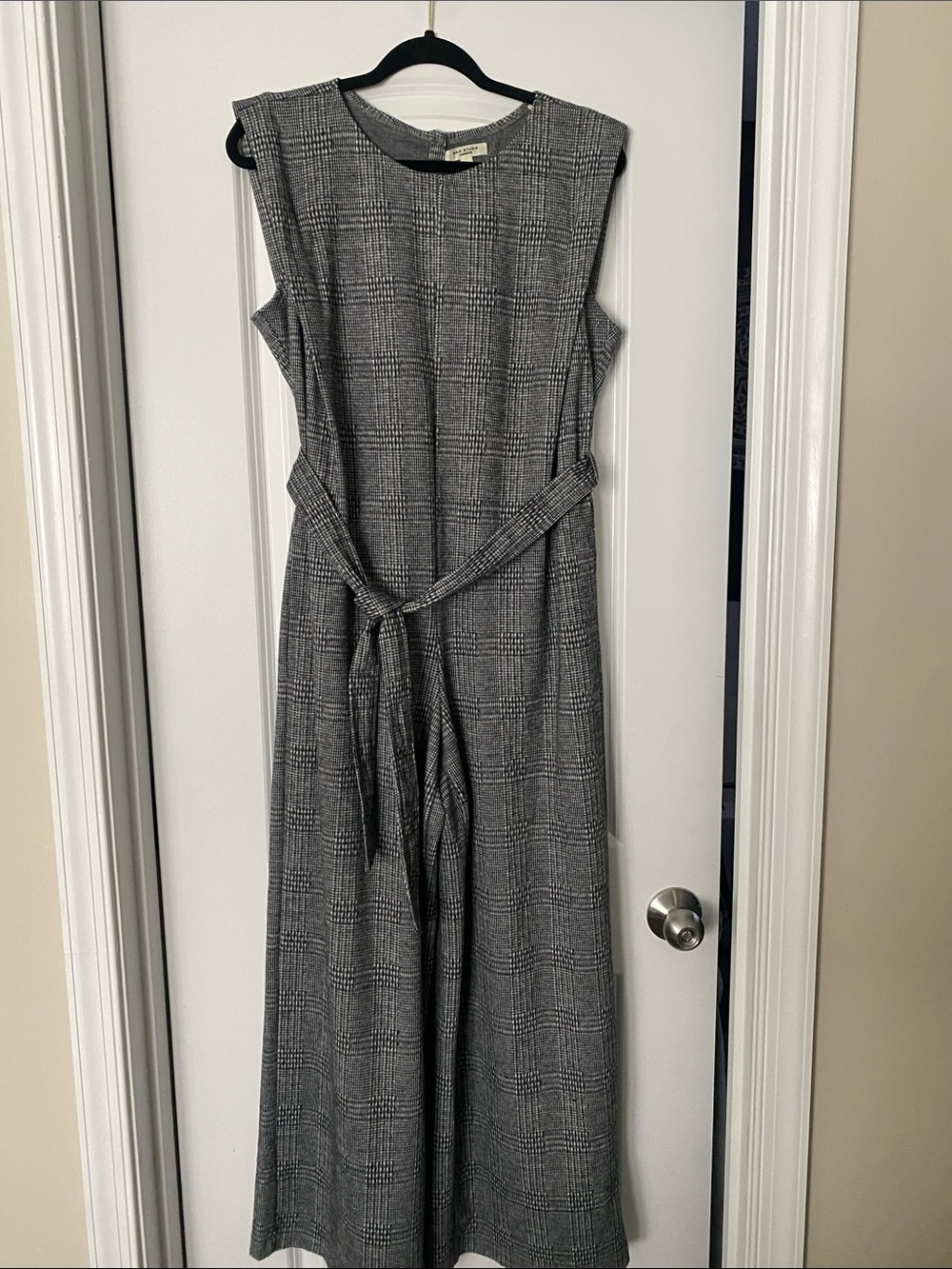 Max Studio Gray Plaid Sleeveless Belted Jumpsuit